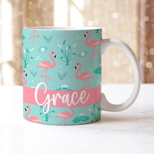 Tazza da tè caffè personalizzata FLAMINGO nome tropicale ragazze donne arredamento casa regalo - Foto 2 di 4