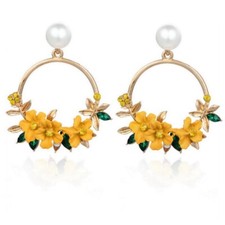 Crystal Flower Dangle Drop Earrings for Women,Elegant Flower Gold Hoop Earrings