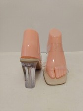 Clear Straps Heels Women's Square Toe Cream 3 3/4" Heel Sandal Heels Sz 38 NWT