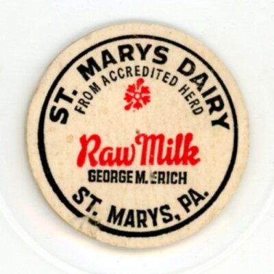 Milk Cap Insert- St. Marys Dairy - St. Marys, PA (Pennsylvania)- George M. Erich