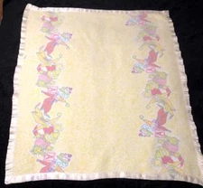 Vintage Mount Vernon Mills Satin Trim Crib Blanket Clown Print Yellow