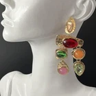 Fashion Metal Inlaid Colored Crystal Glass Geometric Earrings Exaggerate Jewelry