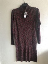 Solutions Midi Sweater Dress L Stripe High Neck Long Sleeve $68