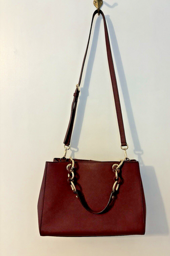 Michael Kors Cynthia Medium Satchel Saffiano Leather Merlot / Burgundy - Picture 4 of 15