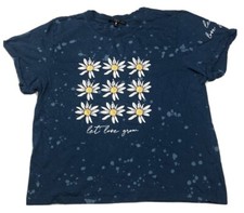 Love Peace & Lazy Days Let Love Grow Flowers T-Shirt Large Blue moon Women