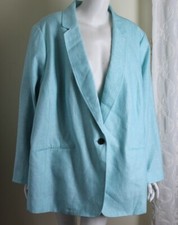 Talbots Sz 24w Blue 100% Linen Woven Gorgeous Blazer Jacket 2x