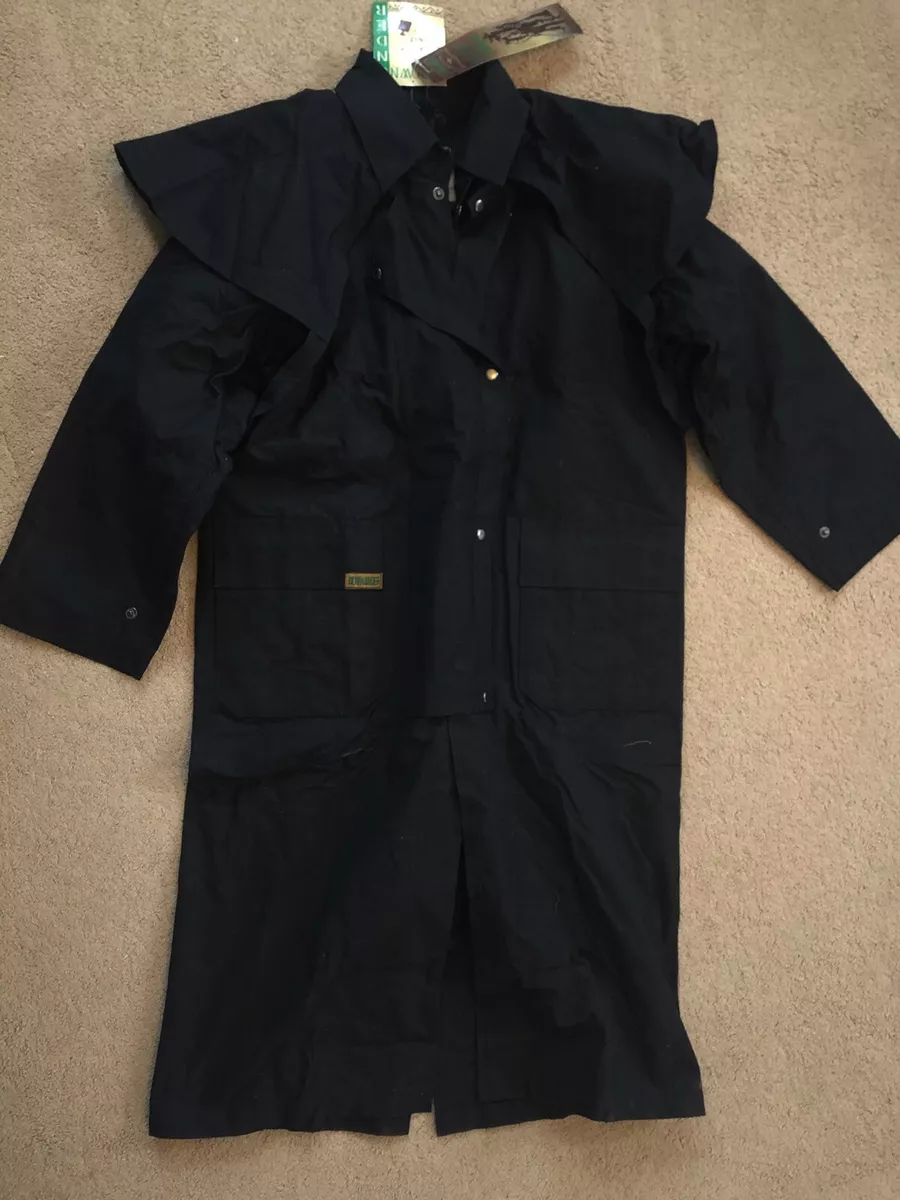 NEW Down Under Australian Clothier black oilskin trench coat duster mens S