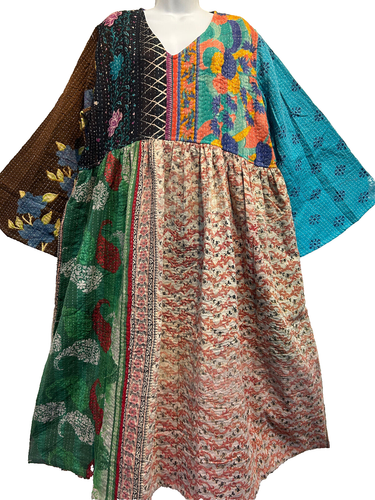 Nwt FUNKY STUFF hippy boho vintage cotton kantha reversible oversized DRESS XL