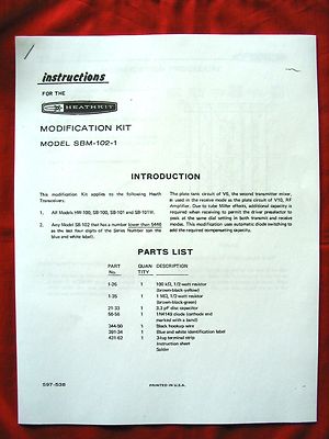 Heathkit SB-100, SB-101, SB-102, HW-100 mod instructions + parts