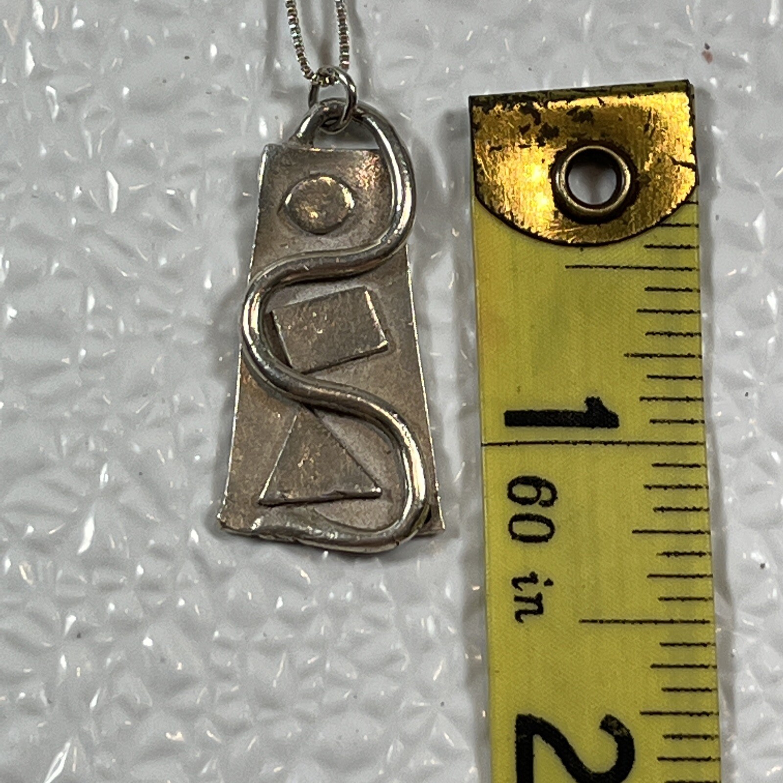 Sterling Silver Abstract Rectangle Pendant 18” Ne… - image 7