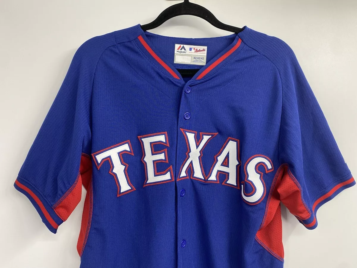 Texas Rangers Majestic Jersey Blue Size 42 Button Up