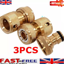 3Pc Universal Hose Pipe Tap Brass Connector Adaptor Fitting Garden Watering Set