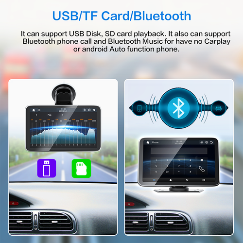 Portable 7" Wireless CarPlay Car Radio Stereo Touch Screen Android Auto BT USB - Foto 6 di 15