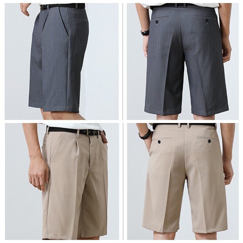 Men Flat Front Shorts Straight Leg Work Business Half Pants