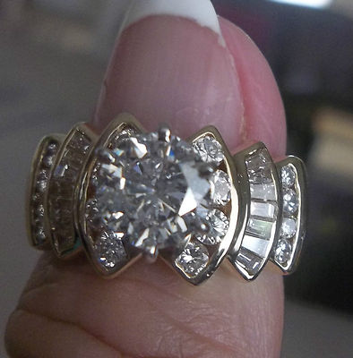 2.31 Ct  DIAMOND WEDDING 1.40 Center ENGAGEMENT RING I4KT  YELLOW GOLD