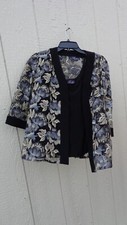 Alex Evenings Woman Wedding MOB Black Gold 2x Jacket Embroidered Tank Twinset
