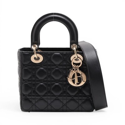 Christian Dior Cannage My Lady Dior Leather 2 Way Handbag Black