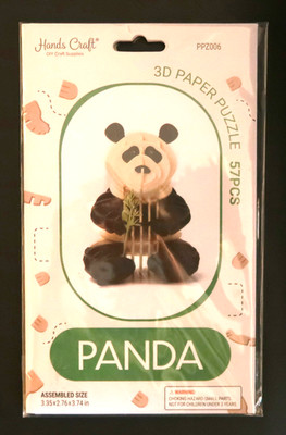 Hands Craft 3D Paper Puzzle 57 pcs Panda assembled size 3.35 x 2.76 x 3.74 in