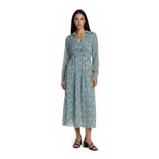 Taylor Midi Dress Women's Size 8 Blue Green Abstract Smocked Tiered