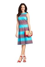 Talbots Stripe Dress Womens Size: 6P Turquoise Blue Red Fit And Flare Sleeveless