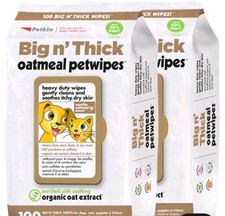 Petkin Pet Wipes Big 'n Thick Extra Large Oatmeal Pet Wipes, 200ct PARABEN FREE