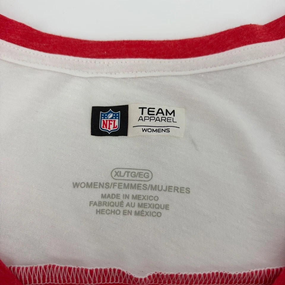 Camicia Tampa Bay Buccaneers NFL Team Apparel donna XL rossa bianca manica 3/4 scollo a V - Immagine 3 di 4