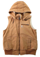 CARHARTT 102253 Women s L 12 14 Brown Duck Canvas Hooded Sherpa Lined Vest