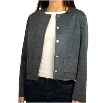 THEORY SZ 6 POCKET CROP JACKET DF WINSOME 2 WOOL CASHMERE BUTTON GREY NWT $595