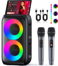Portable Karaoke Machine with Bluetooth, 2 Wireless Microphones, PA System