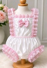 CD ADULT BABY SISSY PINK LACE ROMPER  SATIN LINED