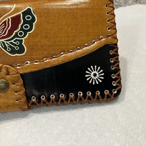 Tooled Leather Womens Wallet Lacing, Colorful, Butterfly, Zip Snap Card Holders - Picture 4 of 15