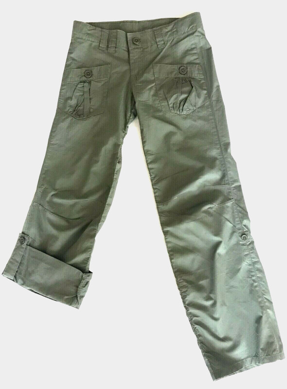 LA REDOUTE KIDS girls roll up lightweight pant green khaki olive cotton size 8