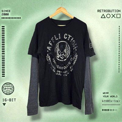 Y2k Affliction Skull Waffle Knit Long Sleeve Graphic Shirt Black Size XL