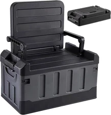 Foldable Black Storage Box Trunk Organizer With Camping Chair Heavy Duty Design