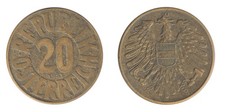 Austria 20 Groschen, 1950-1954, KM #2877, VF-Very Fine