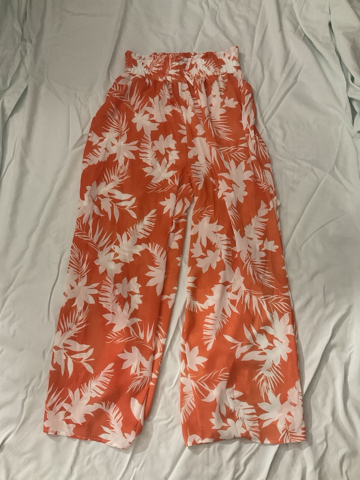 Womens Hawaiian Pants Sz Small By Cupshie NWT Orange & White Pull on NEW