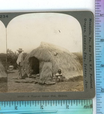 Typical Grass Hut Hawaii HI Keystone Stereoview
