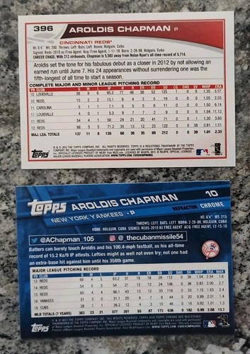 Aroldis Chapman (2) - 2013 Topps Emerald Foil, 2017 Topps Chrome Sepia - Picture 2 of 2