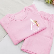 Personalised Pink Rabbit Initial Ribbed Shorts Set