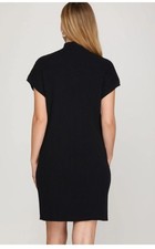 Banana Republic Black Ribbed Wwolblend Bodycon Short Uffed Sleeve Dress Size S