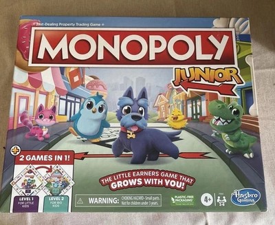 Monopoly Junior Board Game, 2-Sided Gameboard, 2 Games in 1, Monopoly By Hasbro