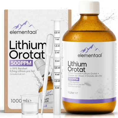 ELEMENTAAL Lithium Orotat Set | 1ml = 0,5mg elementares Lithium | 99,9% | Dosierset 1000ml