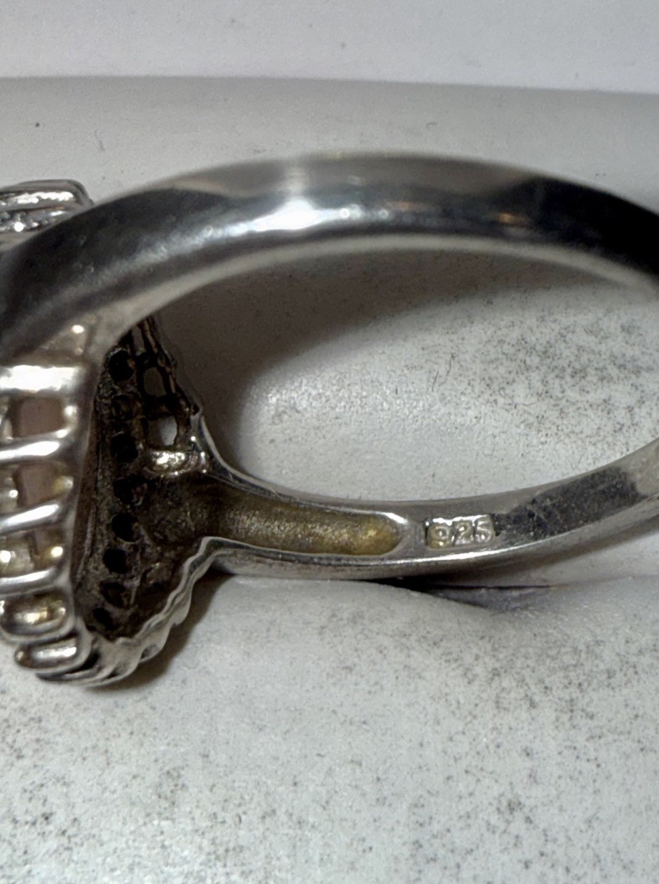 ESTATE Solid Sterling Silver Large Fire Opal Gems… - image 6