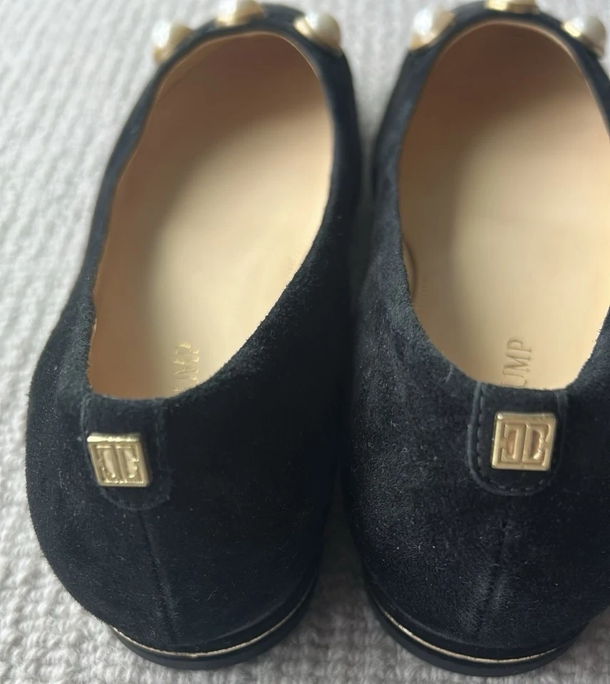 ZAPATOS PLANOS DE BALLET IVANKA TRUMP TALLA 7 M GAMUZA NEGRA CON PERLAS USADOS EN EXCELENTE ESTADO Foto 3 de 4