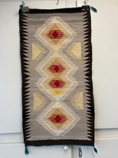 VINTAGE NATIVE AMERICAN NAVAJO WOVEN WOOL RUG TAOS PUEBLO 38X22" EXCELLENT (F)