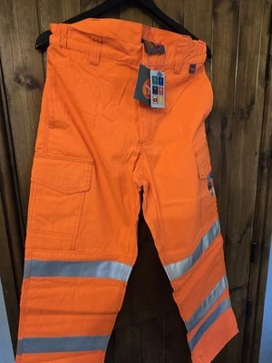 Hydra Flame Surge R Orange Hivis Work Trousers Size 36