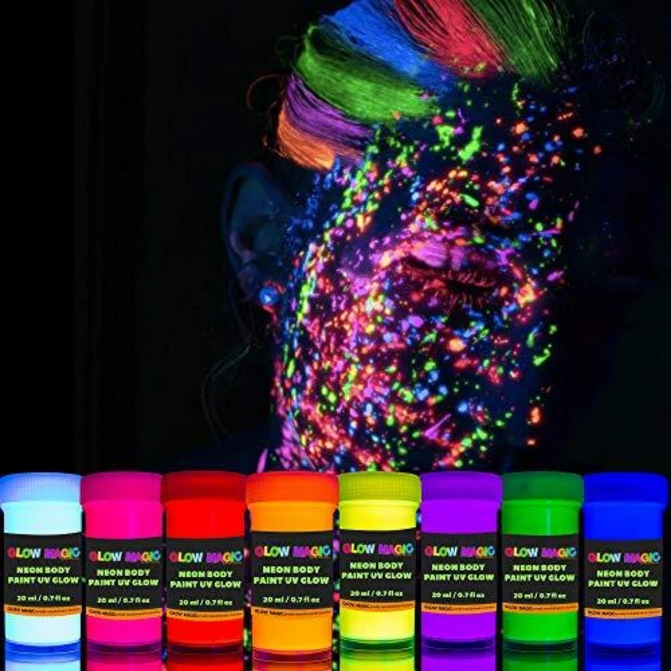 UV Body Paint Set - 8 Neon Colors Glow in Black Light - For Face & Body Painting - Bild 2 von 4
