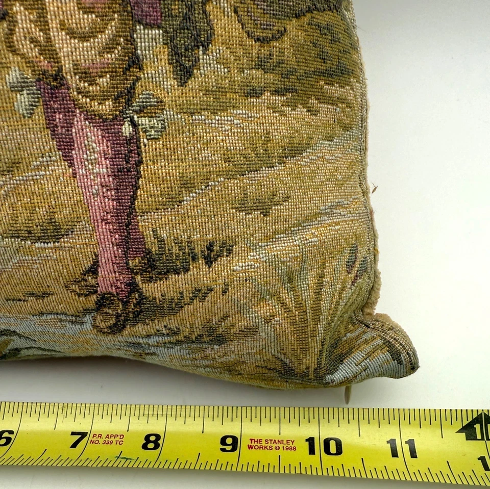 Vintage French Tapestry Throw Pillow 11" x 11" Romanticism Jacquard Corduroy - Image 3 of 4