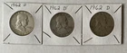 Lot Of 3 1962 D Franklin 90% Silver Half Dollars Fine to Very Fine Condition F1