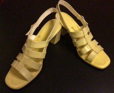 Vintage 80s Women s Yellow Strap Open Toe Slingback Shoes, Size 8 N, by Joyce